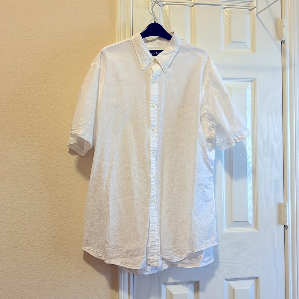 Polo Ralph Lauren. White, short sleeve, seersucker button down.
